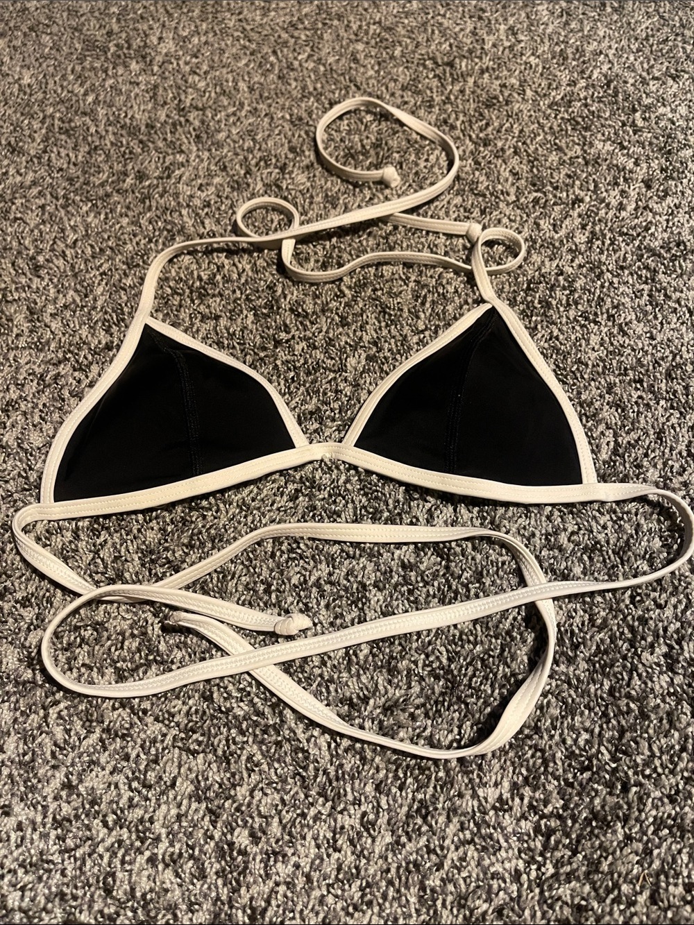 PINK Victoria's Secret Black Triangle Bikini Top with White Trim (S)